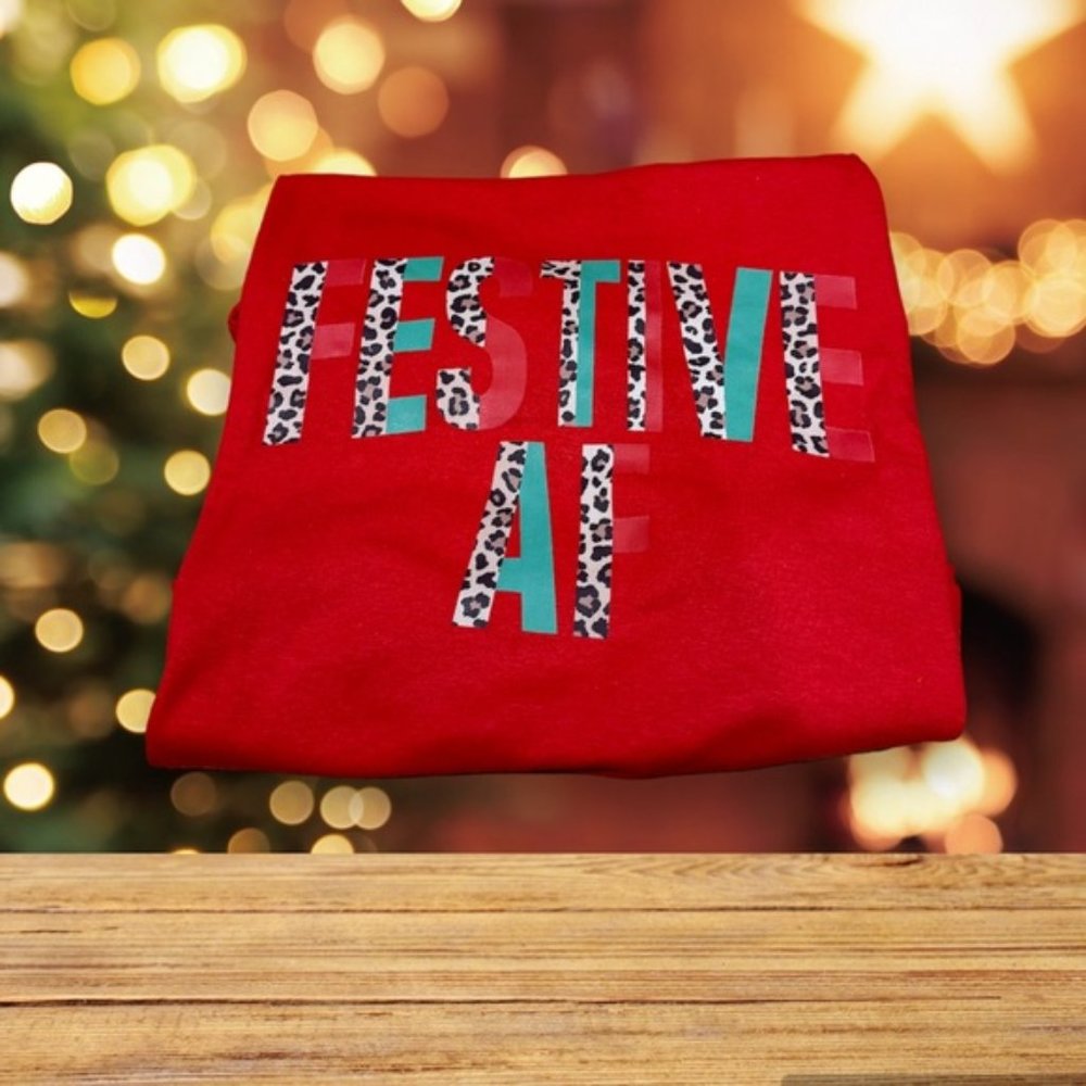FESTIVE AF Red Christmas Short Sleeve Unisex T-Shirt Size XL